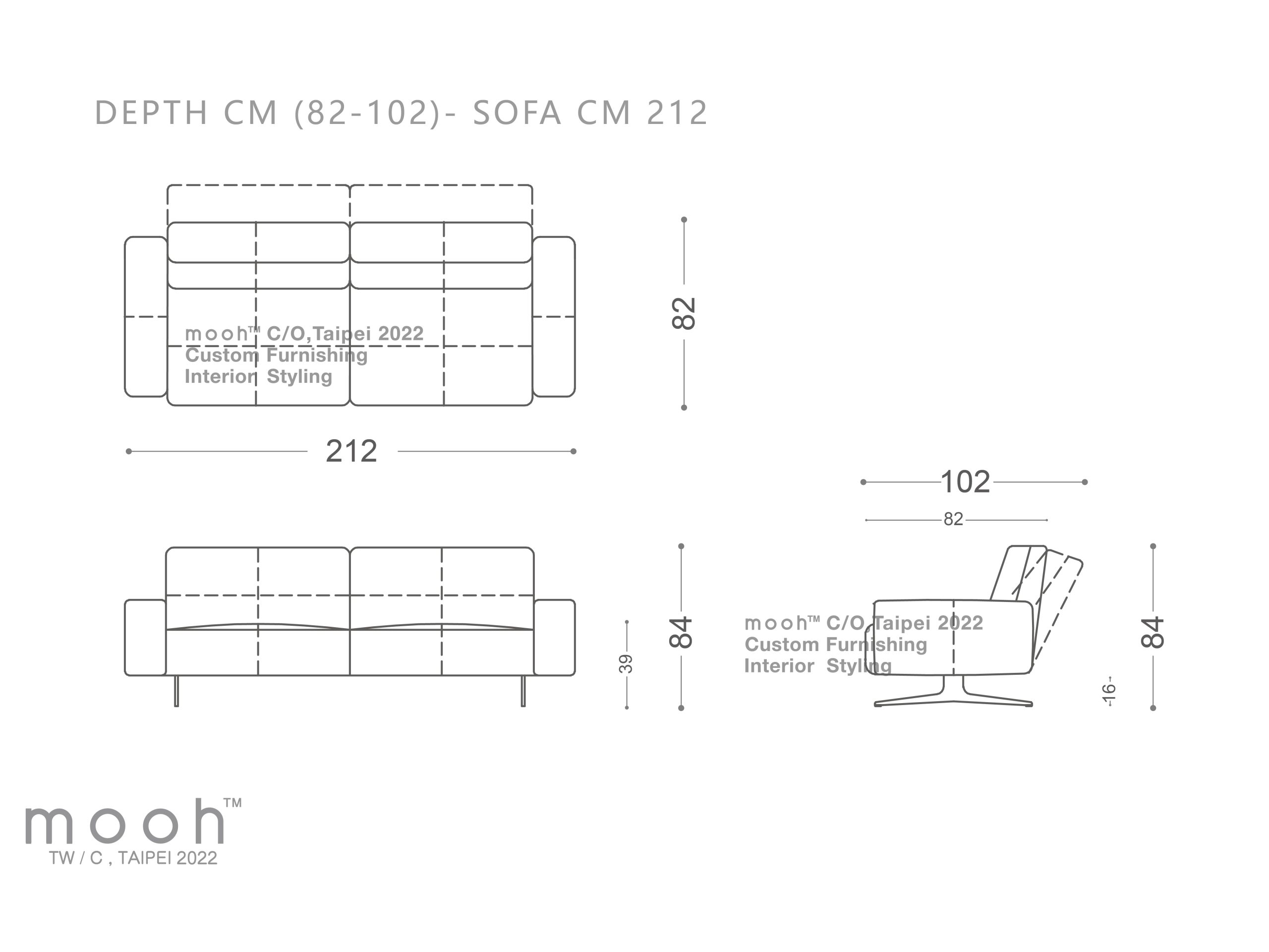 mooh Living 維特勞｜三人沙發-詳細規格