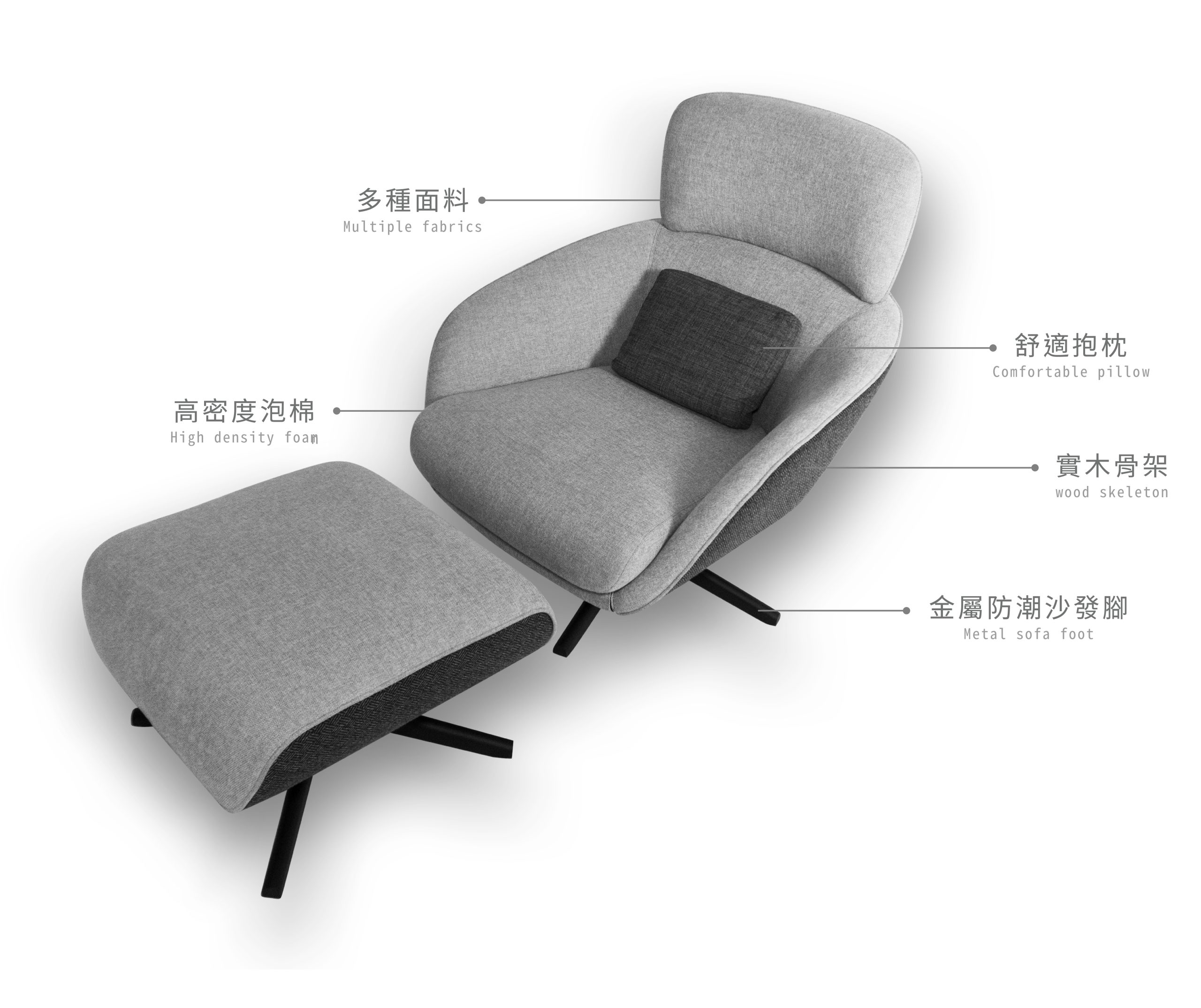 mooh Living 柏林｜單人沙發介紹說明 具高密度泡棉、實木骨架、金屬沙發腳，結構紮實且兼顧舒適性