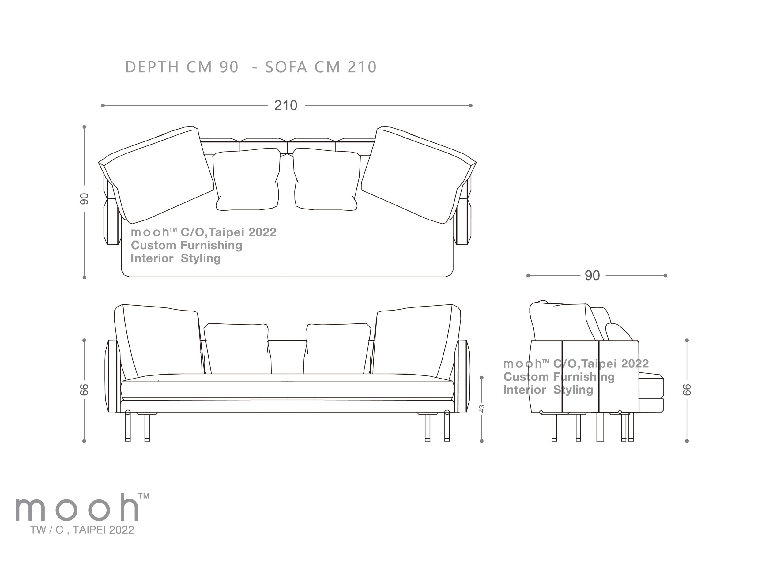 mooh Living 精選凱瑟琳｜三人沙發-詳細規格