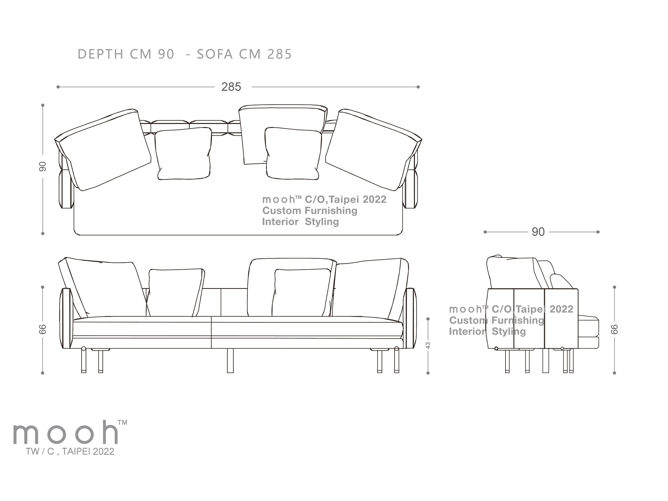 mooh Living 凱瑟琳｜三人沙發-詳細規格