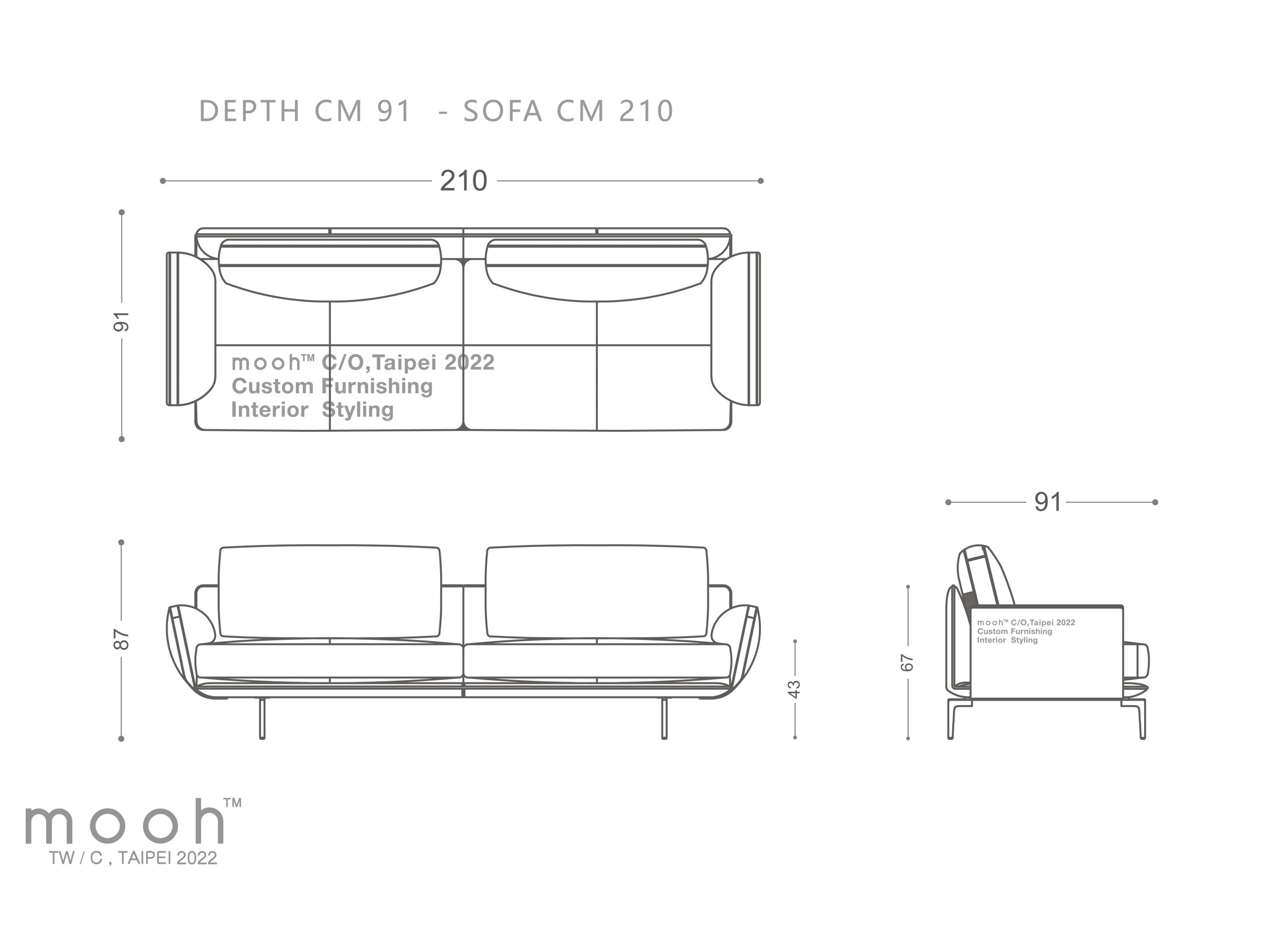 mooh Living 精選史丹佛｜三人沙發-詳細規格