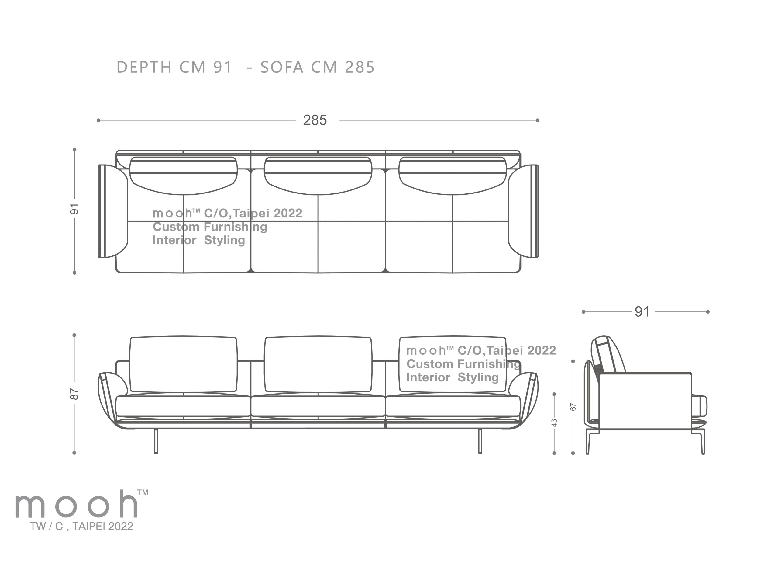mooh Living 精選史丹佛｜三人沙發-詳細規格