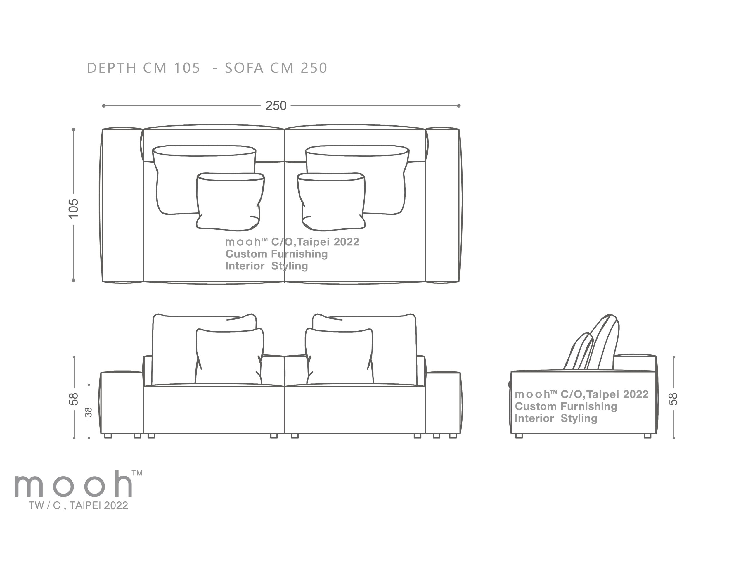 mooh Living 馬蒂尼 │三人沙發-詳細規格