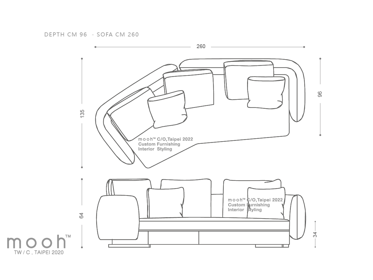mooh Living 希瓦｜三人沙發-詳細規格